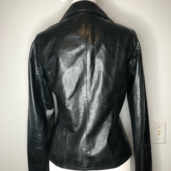 The Wrights Black Leather Double Breasted Jacket Moto Size 8 - Picture 5 of 13